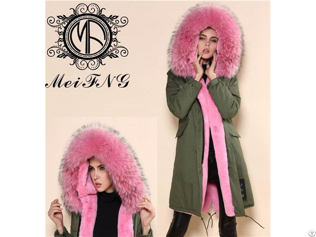 Long Style Women Fur Hooded Parka Real Raccoon Trimmed