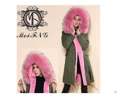 Long Style Women Fur Hooded Parka Real Raccoon Trimmed