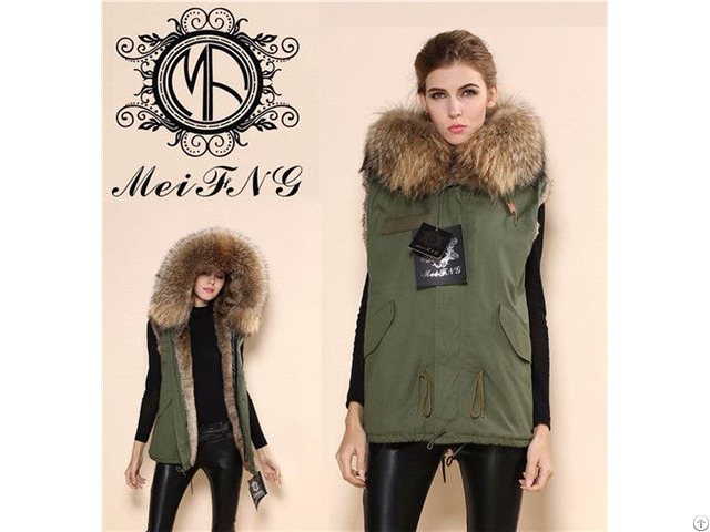 Ladies Fur Vest Jacket With Big Hooded Coat Ladies Fur Vest Jacket With Big Hooded Coat