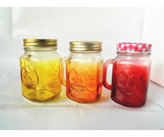 Glass Mason Drinking Jar With Colored And Handle