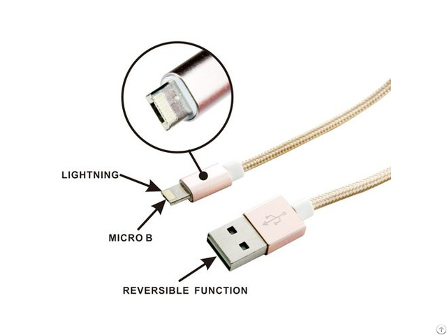 Reversible Usb Am To Lightning With Micro B Double Side Cable