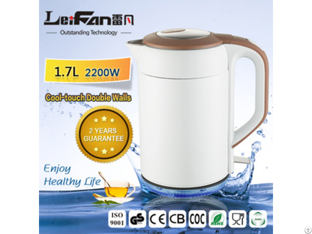 Cylinder Double Wall Stainless Steel Electric Kettle With Led Light On Base