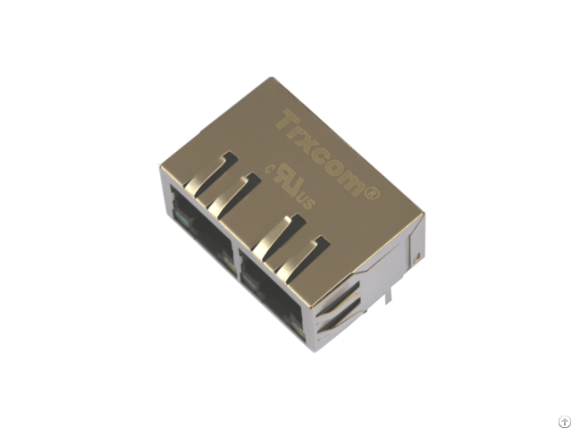 1000base Tx 1x2 Shielded Dual Port Transformer Magnetic Rj45 Connector Trjg26801adnl