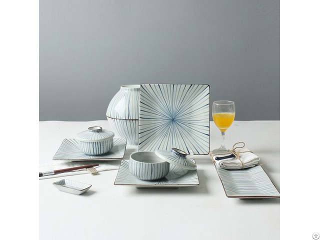 Hand Painting Blue Strip Tableware Set