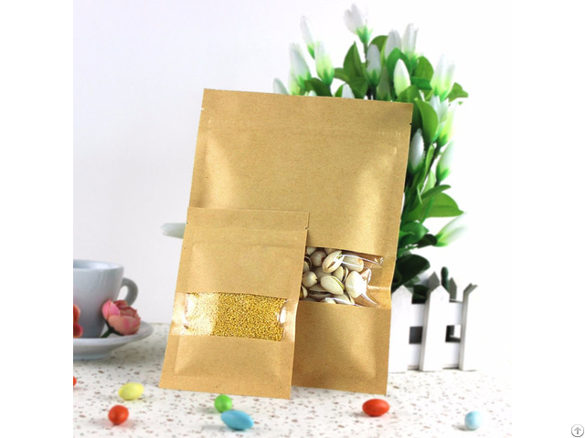 300g Capacity Kraft Paper Standup Bag With A Clear Square Window