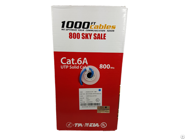 1000ft Cat6a Plenum 550mhz Solid Copper Utp Ethernet Cable