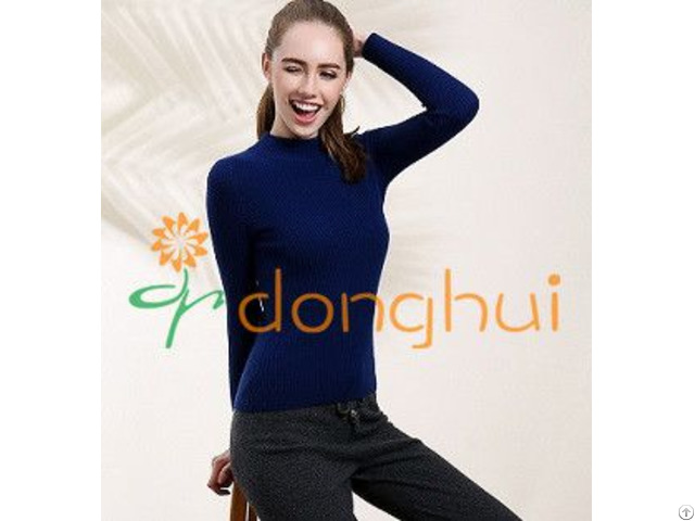 Plain Knitted Cashmere With Wool Crew Neck Sweater For Women