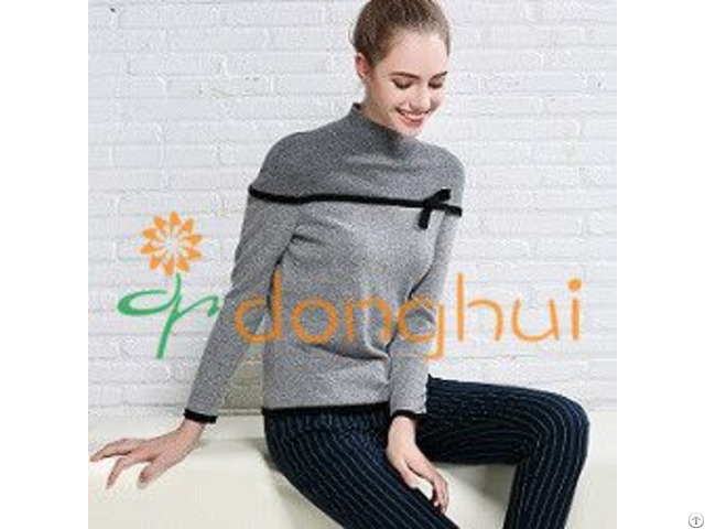 Good Quality Ladies High Neck Cashmere Sweater With Bowknot