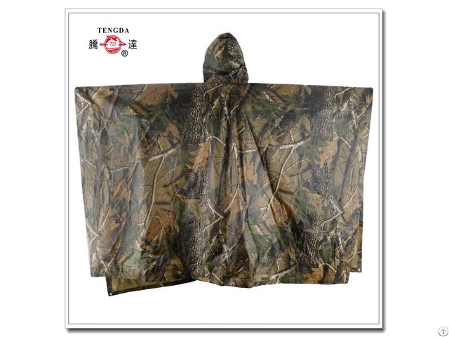 Waterproof Polyester Woodland Military Rain Poncho