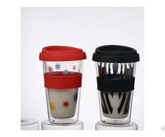 Custom Pyrex Double Wall Glass Coffee Cup With Silicon Lids