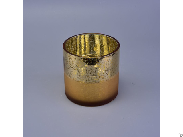 Plating Half Frosted Gold Round Glass Candle Holder