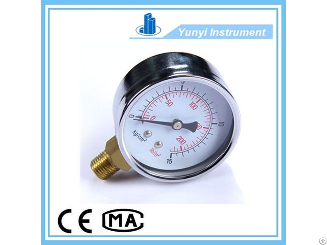 Stainless Steel Shell Pressure Gauge With Brass Connector