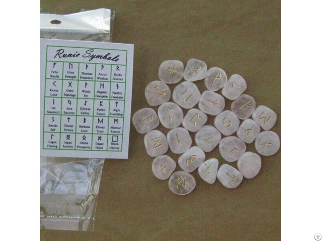 Natural Gemstone Rose Quartz Rune Stone Set