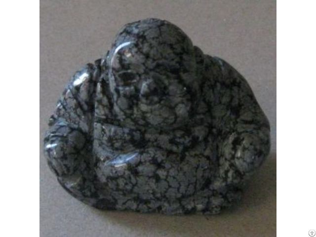 Natural Snowflake Obsidian Crystal Carved Sitting Buddha Statues