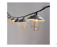 Decorative Galvanized Hood And Wire Cage String Light 10ct Kf01696