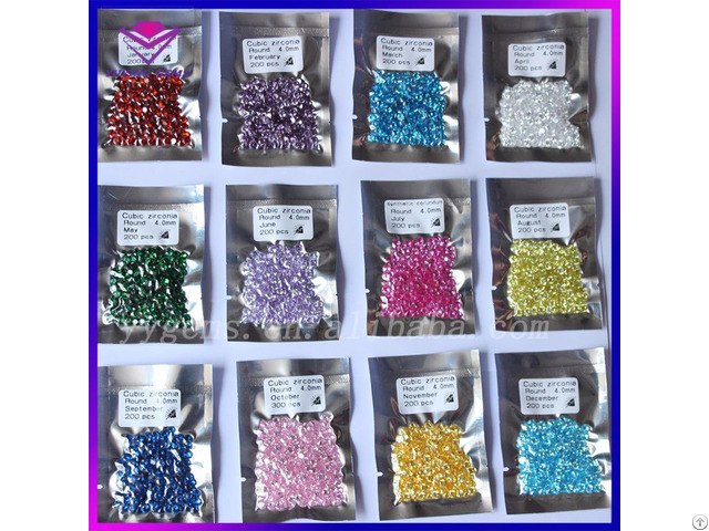 Twelve Colors 4mm Brilliant Round Shape Cubic Zirconia Corundum Birthstones