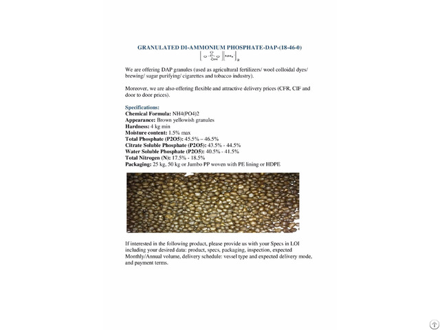 Dap Diammonium Phosphate 18 46 0