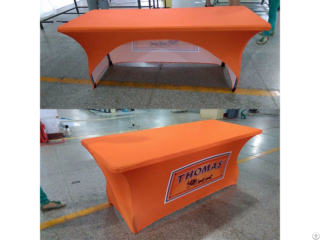 Customizing Logo Stretchy Promotional Spandex Table Covers Clothers With Elastic Rubber Printing