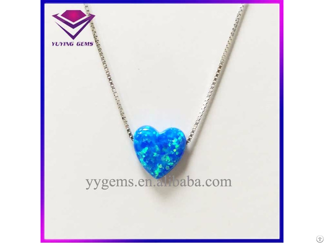 Fashion 10x10mm Blue Color Heart Shape Opal Necklace