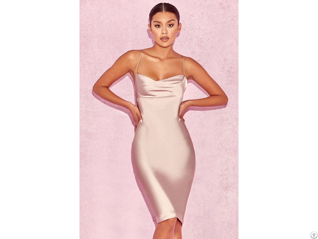 Women Satin Evening Dress In Nude