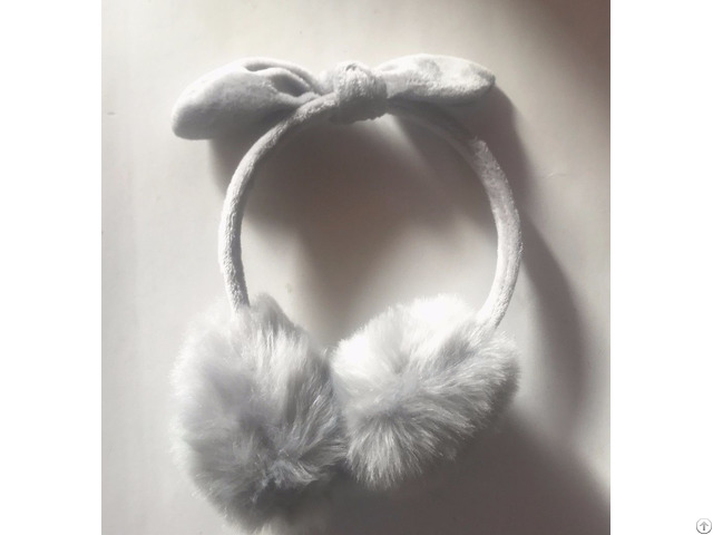 Newest Ladies Fancy Gray Long Hair Fake Fur Earmuff With Rabbit Ear And Knot