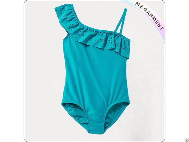 Girls Ruffled One Shoulder Swimsuit