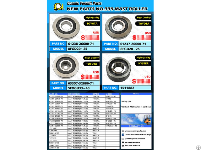 Cosmic Forklift Parts Mast Roller