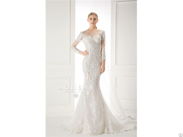 Long Sleeves V Neckline Lace Applique With Beads Sheath A Line