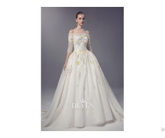 Off Shoulder Colored Lace Appplique Ball Gown Wedding