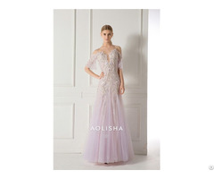 Off Shourder Sheath Beaded Lace Bodice Tulle Evenin Dress