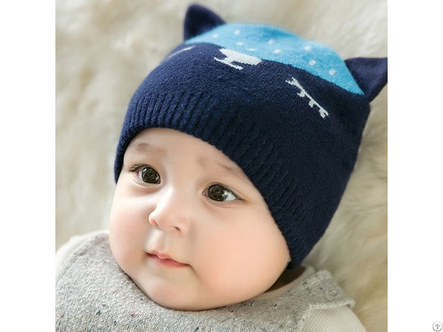 Wholesale Cute Kitty Ear Soft Knitted Winter Baby Hat Warm Beanies