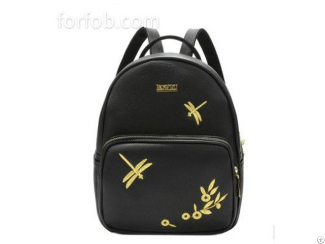 Ladies Floral Dragonfly Printed Portable Schoolbags Pu Leather Backpack