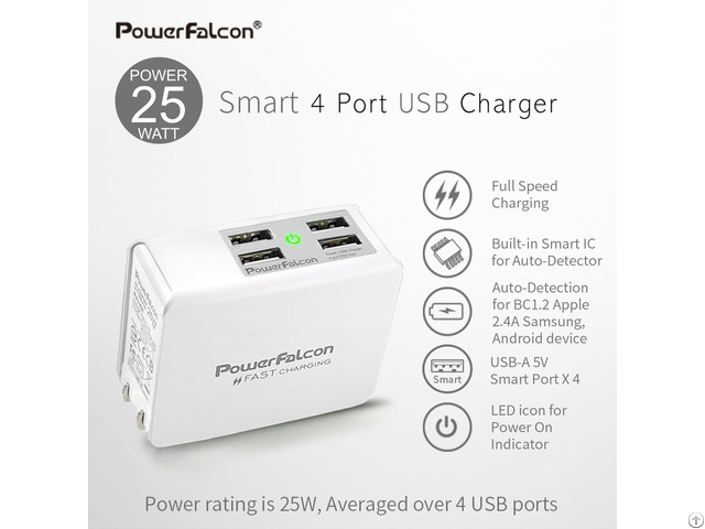 Powerfalcon 25w Smart 4 Port Usb Charger Foldable