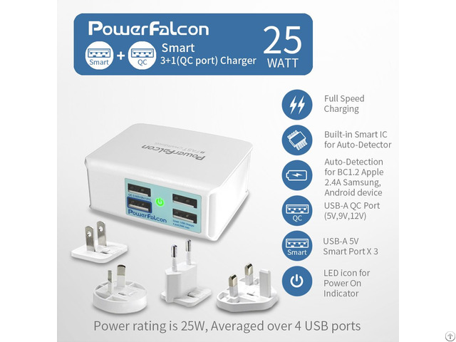 Powerfalcon 25w Smart 3 1 Qc2 0 Port Charger Interchangable