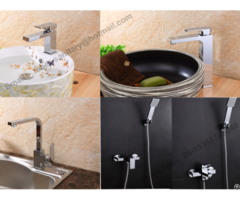 Deck Mounted Single Lever Chrome Plated Square Bathroom Brass Basin Faucet