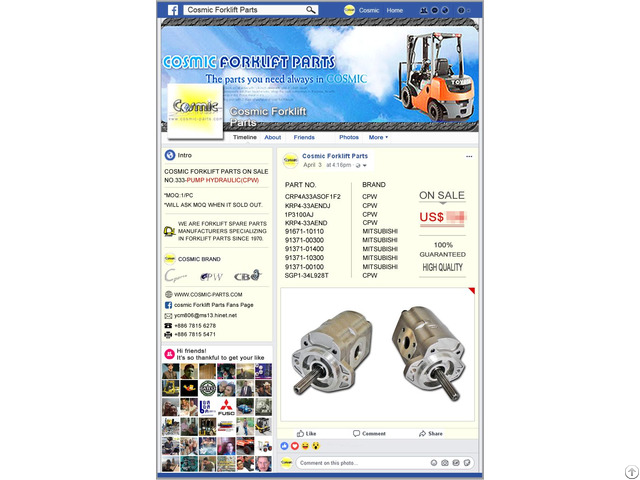 Cosmic Forklift Parts On Sale 333 Pump Hydraulic Cpw
