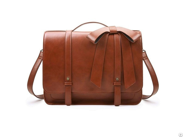 Ladies Briefcase Pu Leather Laptop Backpack Shoulder Satchel Crossbody Bag With Detachable Bow