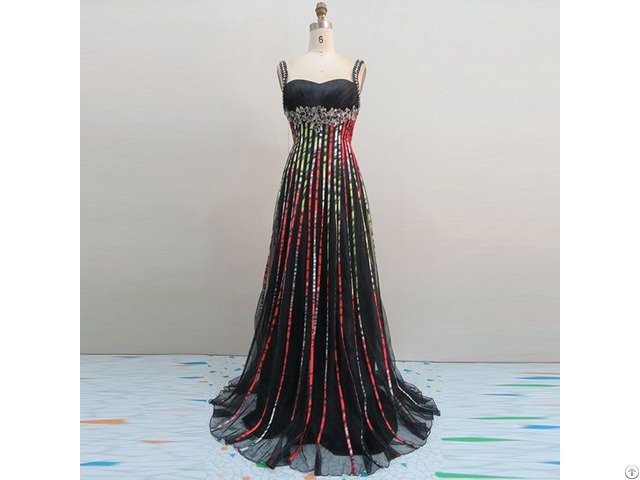 Beaded Spaghettl Straps Stain Maxi Dress