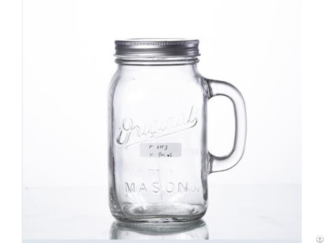 Embossed Big Mason Jar With Handle