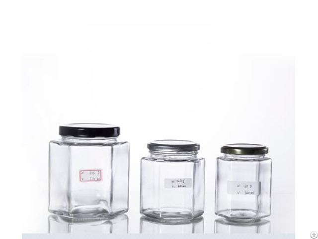 Hexagonal Glass Honey Jars With Metal Screw Cap
