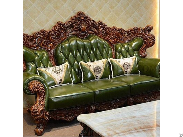 Green Leather Solid Wood Sofa