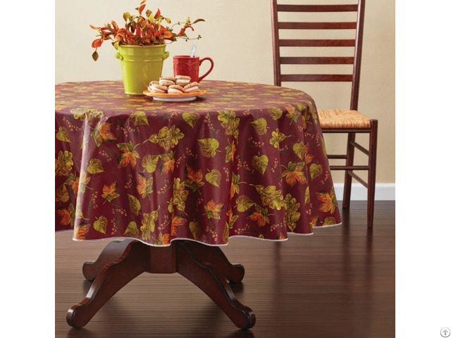 Tablecloth Pe With Needle Punched Cotton Leaves Round