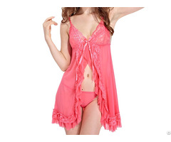 United States New Style Bright Red Sheer Alluring Lingerie Nightgown Woman