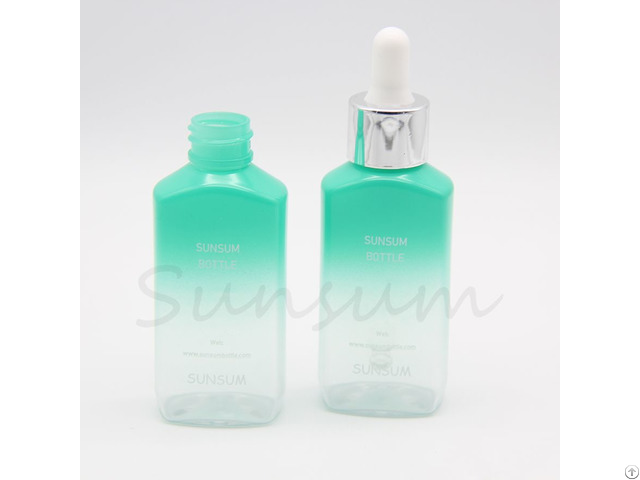 Colorful Flat Cosmetic Pet Plastic Bottles With Silver Dropper