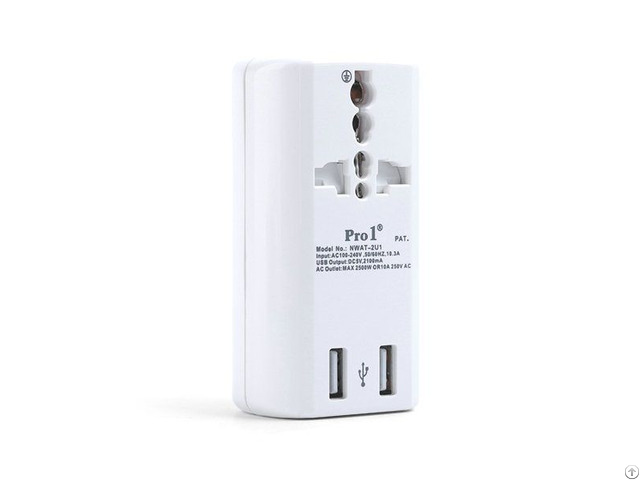 China Pro1 Global Travel Adaptor With Double Usb 2 1a Nwat 2u1 Supplier