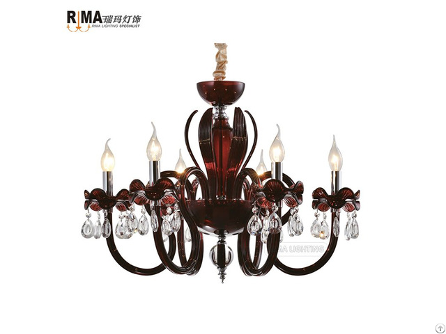 Modern Home Decorative Lighting Wine Red Murano Glass Crystal Chandelier Rm8811 8