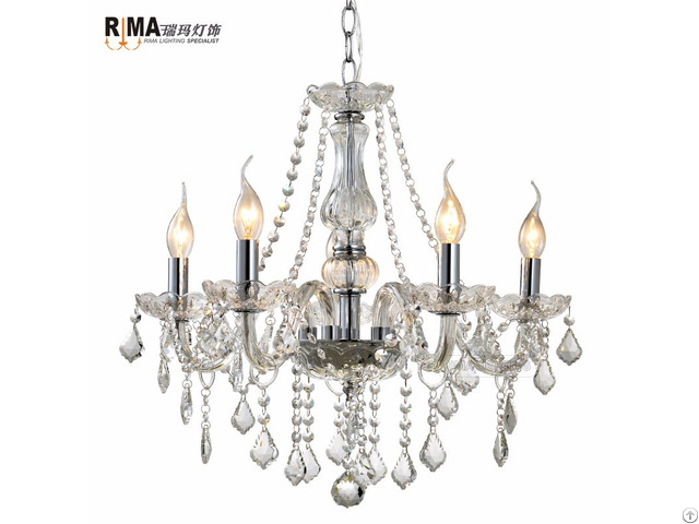 Hot Sale Decorative Indoor Lighting 5 Arm K9 Luxury Glass Crystal Chandeliers