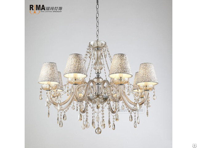 Rima Lighting Updated Hot Sale Modern 8 Arms Glass Crystal Chandeliers With New Lampshade