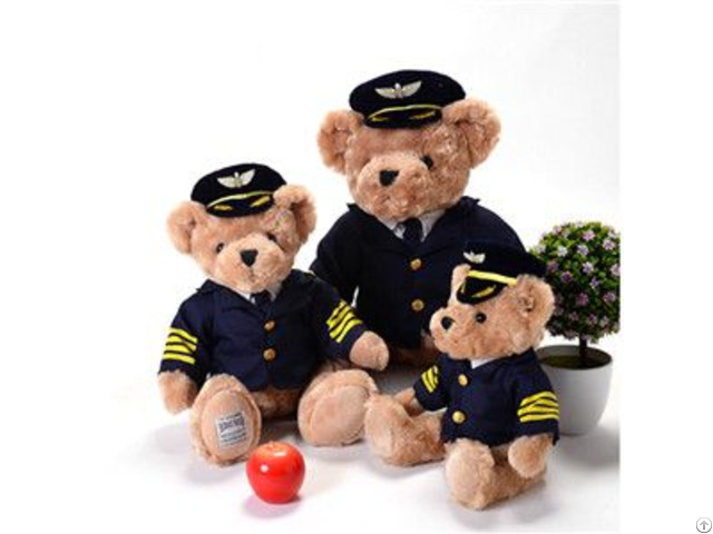 New High Quality Captain Bear Doll Wearing Cap Teddy Pilot Uniform Plush Toy