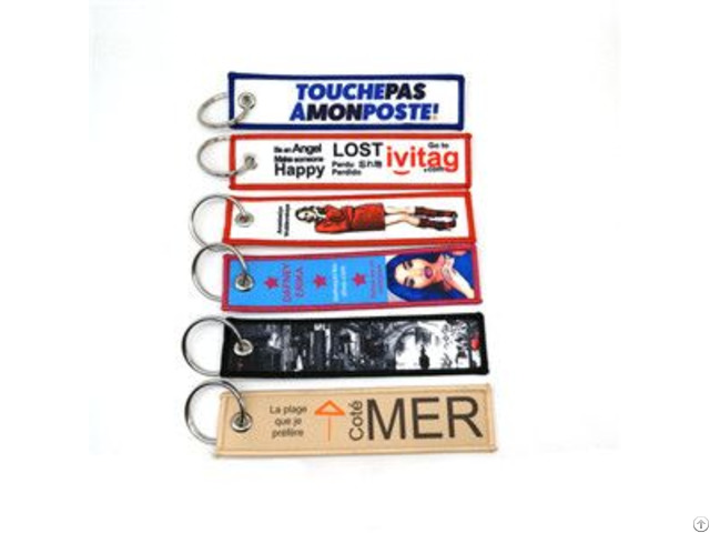 Wholesale Custom Logo Embroidery Key Chains Tags Rings Fabric Pilot Chain